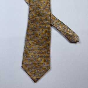 ARROW‎ USA 1951 Mens Silk Jacquard Diamond Pattern Necktie Gold Blue